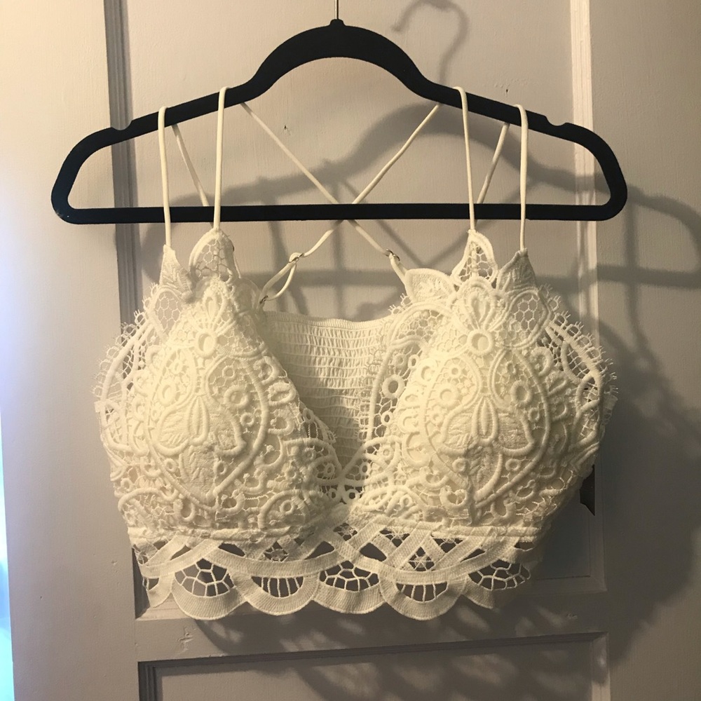 Two Rue21 lace crochet bralettes one white size 2x one blue size 2x